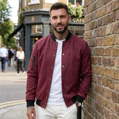 Suede-Blend Stand Collar Jacket – Sporty Casual Button-Up Coat