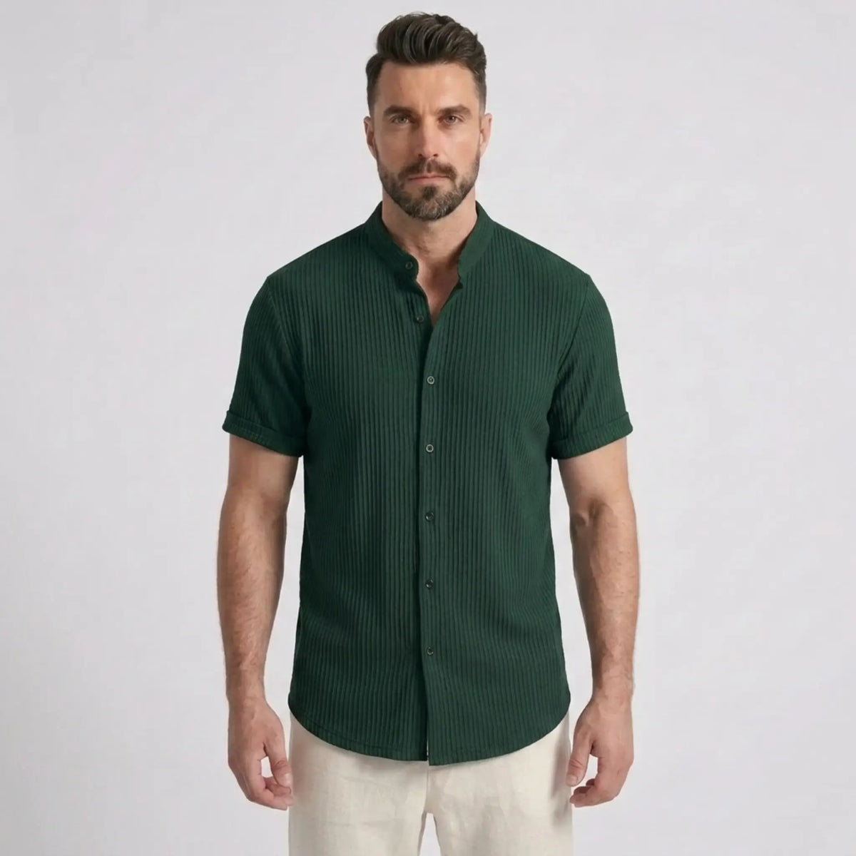Waffle Button-Up Shirt & Linen Pants Set | Smart Casual Outfit