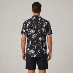 Bamboo Leaves Print Button Up Shirt & Swim Shorts - 2 Piece Summer Outfit