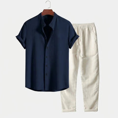 Waffle Button-Up Shirt & Linen Pants Set | Smart Casual Outfit