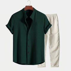 Waffle Button-Up Shirt & Linen Pants Set | Smart Casual Outfit