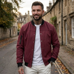 Suede-Blend Stand Collar Jacket – Sporty Casual Button-Up Coat