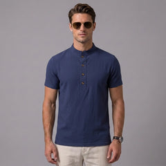 Men's Linen Jacquard Polo Shirt – Short Sleeve Casual Polo