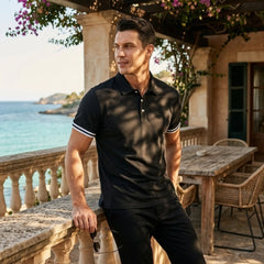 Color-Block Sporty Polo Shirt – Loose-Fit Short Sleeve Casual Tee