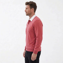 Polo Collar Hoodie – Loose-Fit Patchwork Trendy Sweater