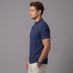 Men's Linen Jacquard Polo Shirt – Short Sleeve Casual Polo