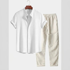 Waffle Button-Up Shirt & Linen Pants Set | Smart Casual Outfit