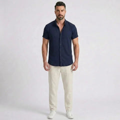 Waffle Button-Up Shirt & Linen Pants Set | Smart Casual Outfit