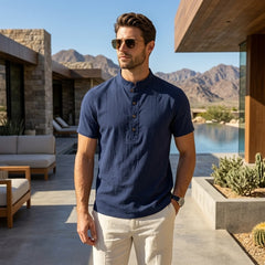 Men's Linen Jacquard Polo Shirt – Short Sleeve Casual Polo