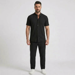 Waffle Button-Up Shirt & Linen Pants Set | Smart Casual Outfit