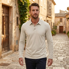 Solid Long Sleeve Cotton Polo Shirt | Classic Smart Casual Polo