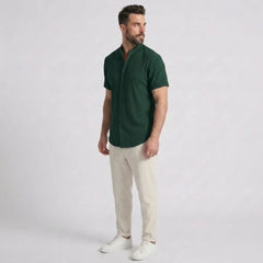 Waffle Button-Up Shirt & Linen Pants Set | Smart Casual Outfit