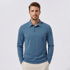 Solid Long Sleeve Cotton Polo Shirt | Classic Smart Casual Polo