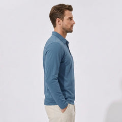 Solid Long Sleeve Cotton Polo Shirt | Classic Smart Casual Polo