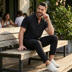 Waffle Button-Up Shirt & Linen Pants Set | Smart Casual Outfit