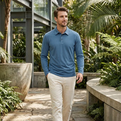 Solid Long Sleeve Cotton Polo Shirt | Classic Smart Casual Polo