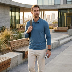 Solid Long Sleeve Cotton Polo Shirt | Classic Smart Casual Polo
