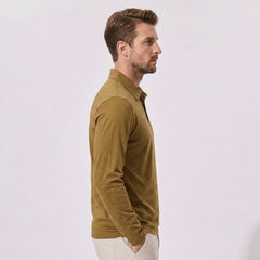 Solid Long Sleeve Cotton Polo Shirt | Classic Smart Casual Polo