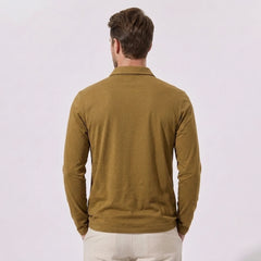 Solid Long Sleeve Cotton Polo Shirt | Classic Smart Casual Polo