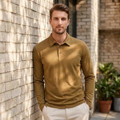 Solid Long Sleeve Cotton Polo Shirt | Classic Smart Casual Polo