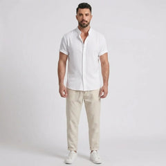 Waffle Button-Up Shirt & Linen Pants Set | Smart Casual Outfit