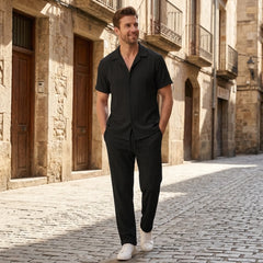 Crinkled Texture Shirt & Pants Set | Smart Casual Outfit