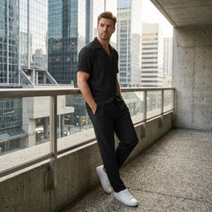 Crinkled Texture Shirt & Pants Set | Smart Casual Outfit