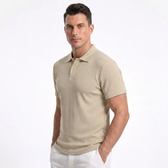 Jacquard Knit Polo Shirt – Loose-Fit Short Sleeve Button Casual Top