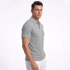 Jacquard Knit Polo Shirt – Loose-Fit Short Sleeve Button Casual Top