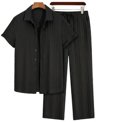 Crinkled Texture Shirt & Pants Set | Smart Casual Outfit
