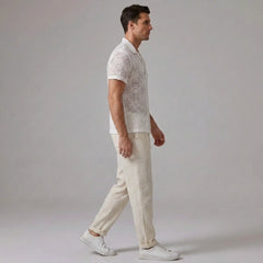 Geometry Textured Cuban Shirt & Straight Leg Linen Pants - 2 Piece Summer Outfit