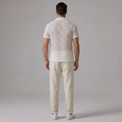 Geometry Textured Cuban Shirt & Straight Leg Linen Pants - 2 Piece Summer Outfit