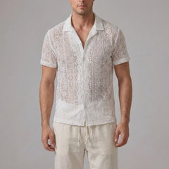 Geometry Textured Cuban Shirt & Straight Leg Linen Pants - 2 Piece Summer Outfit