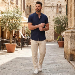 Waffle Button-Up Shirt & Linen Pants Set | Smart Casual Outfit