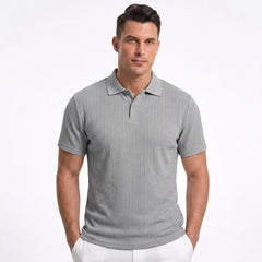 Jacquard Knit Polo Shirt – Loose-Fit Short Sleeve Button Casual Top