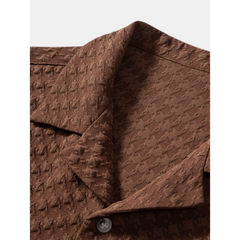 Houndstooth Jacquard Cuban Shirt & Straight Leg Linen Pants - 2 Piece Smart Casual Outfit