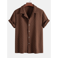 Houndstooth Jacquard Cuban Shirt & Straight Leg Linen Pants - 2 Piece Smart Casual Outfit