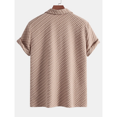 Houndstooth Jacquard Cuban Shirt & Straight Leg Linen Pants - 2 Piece Smart Casual Outfit