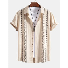 Geometric Print Cotton Shirt & Linen Blend Cropped Pants - 2 Piece Smart Casual Outfit