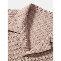 Houndstooth Jacquard Cuban Shirt & Straight Leg Linen Pants - 2 Piece Smart Casual Outfit