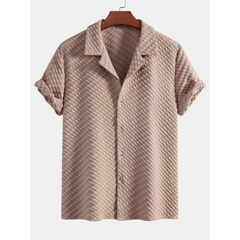 Houndstooth Jacquard Cuban Shirt & Straight Leg Linen Pants - 2 Piece Smart Casual Outfit