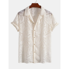 Jacquard Texture Cuban Shirt & Straight Leg Linen Pants - 2 Piece Smart Casual Outfit