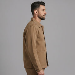 Maden Vintage Jackets for Men Loose Cotton Solid Chore Coat Amekaji Cargo Casual Jacket Man Clothing in Khaki, side view