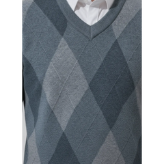 V-Neck Argyle Knitted Wool Sweater | Slim Fit Winter Pullover