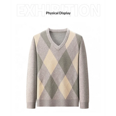 V-Neck Argyle Knitted Wool Sweater | Slim Fit Winter Pullover