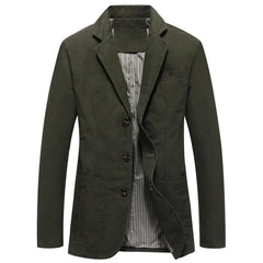 MannerCo army green washed cotton casual blazer jacket single-breasted 3-button striped lining