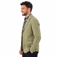 MannerCo army green washed cotton casual blazer jacket side view on male model