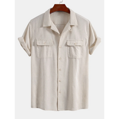 Linen Cuban Collar Shirt & Slim Fit Tapered Trousers Set - 2 Piece Smart Casual Outfit