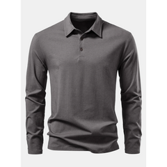 Solid Long Sleeve Cotton Polo Shirt | Classic Smart Casual Polo