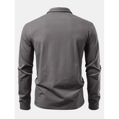 Solid Long Sleeve Cotton Polo Shirt | Classic Smart Casual Polo